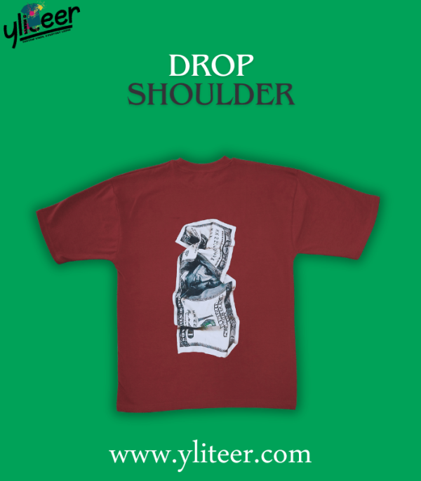 Premium Doller Printed- Maroon Color  Drop Shoulder T-Shirt For Men - Image 2